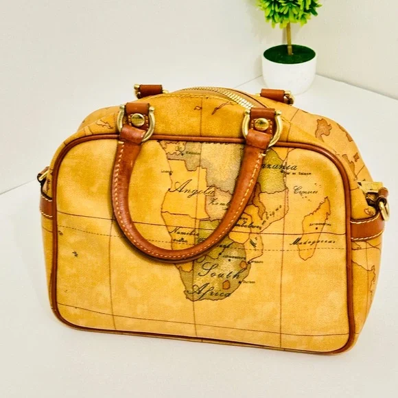 Alviero Martini Brown Map Print purse